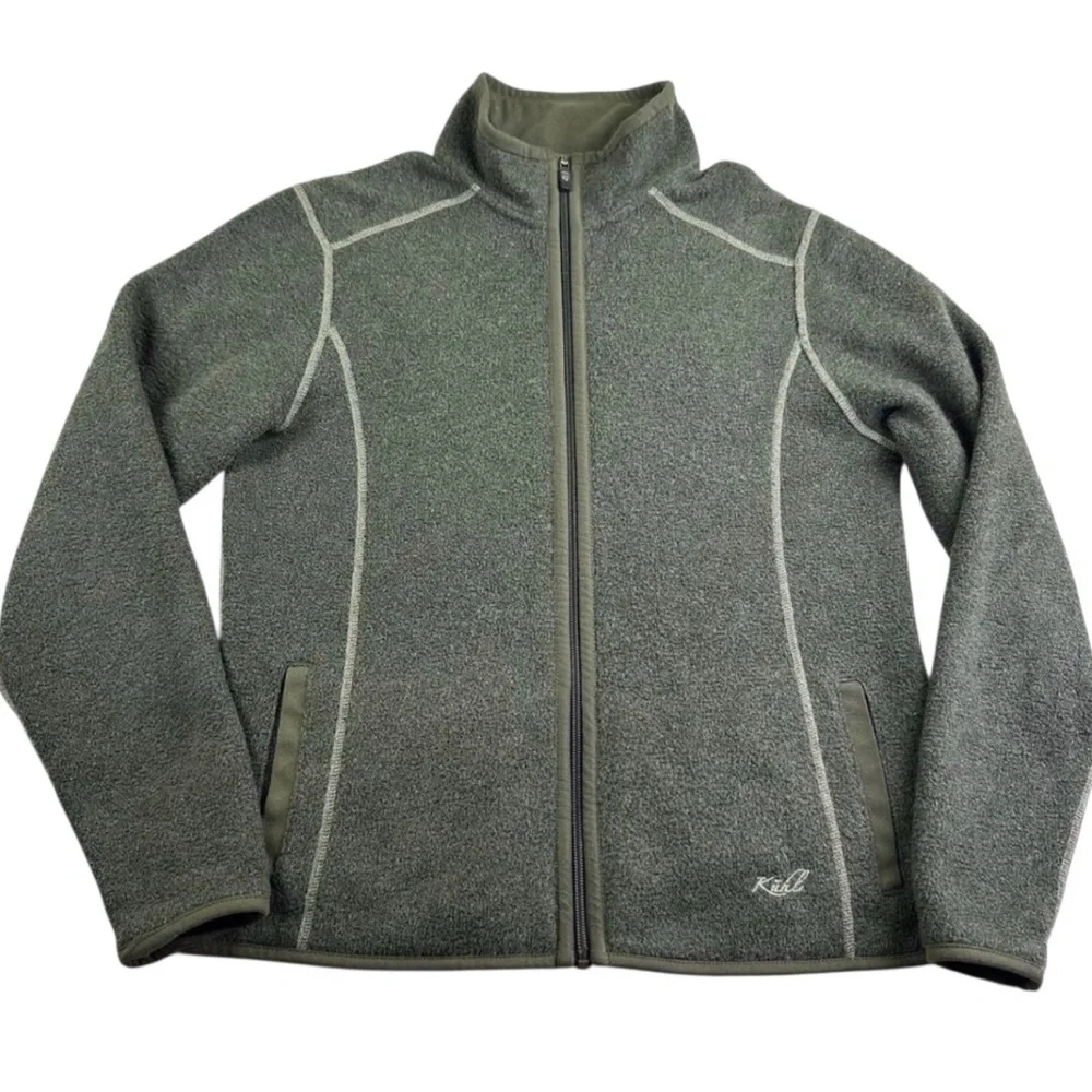 Kuhl Alpaca Fleece Zip Jacket Small Forest Green Thumb Holes - Picture 2 of 10